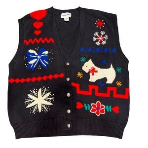 Vintage Alfred Dunner Christmas Knit Scottish Terrier Sweater Vest SZ XL